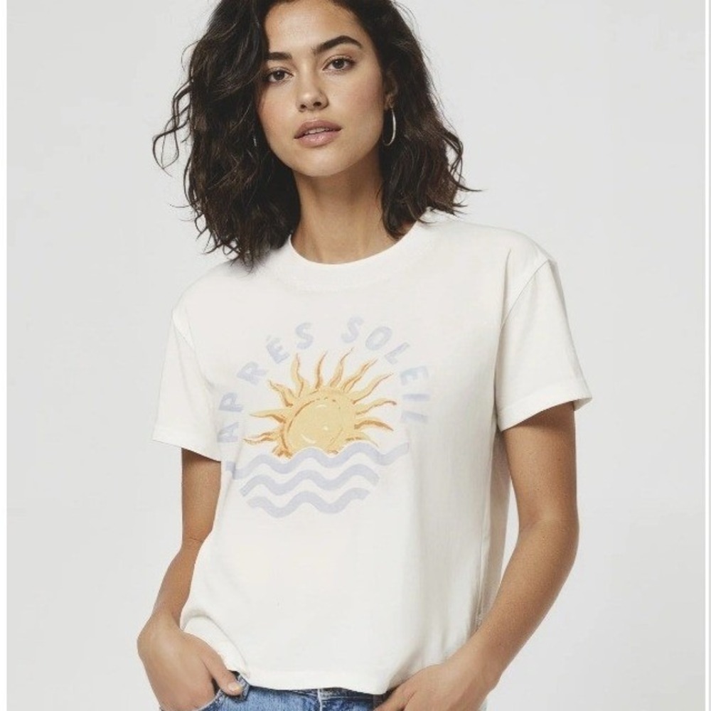 NEW Wildfox Apres Soleil Jamie Graphic T-Shirt Snow White Sun Wave Small